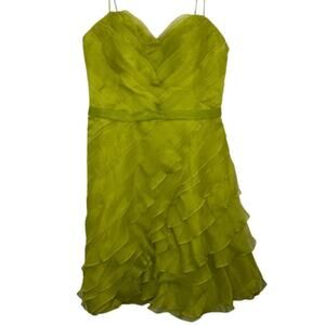 Theia green 100% silk ruffle mini dress size 0